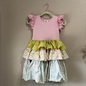 Adorable Essentials Girls Sz 8 Pink Blue Green Paisley Ruffle Kids Dress Spring